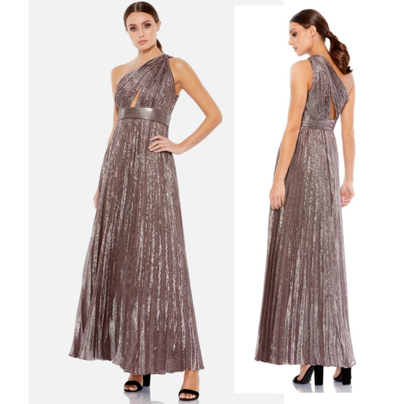 Ieena by Mac Duggal One shoulder pewter maxi dress 2149 - Picture 1 of 12